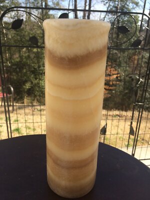  New Egyptian Alabaster Hand Made Cylinder Candle Lamp (Large - 12'')