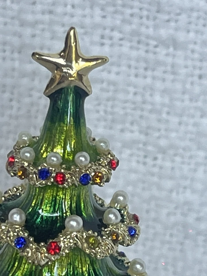 Caja de baratijas de árbol de Navidad con joyas con adornos hecha con cristales de Swarovski Foto 4 de 4