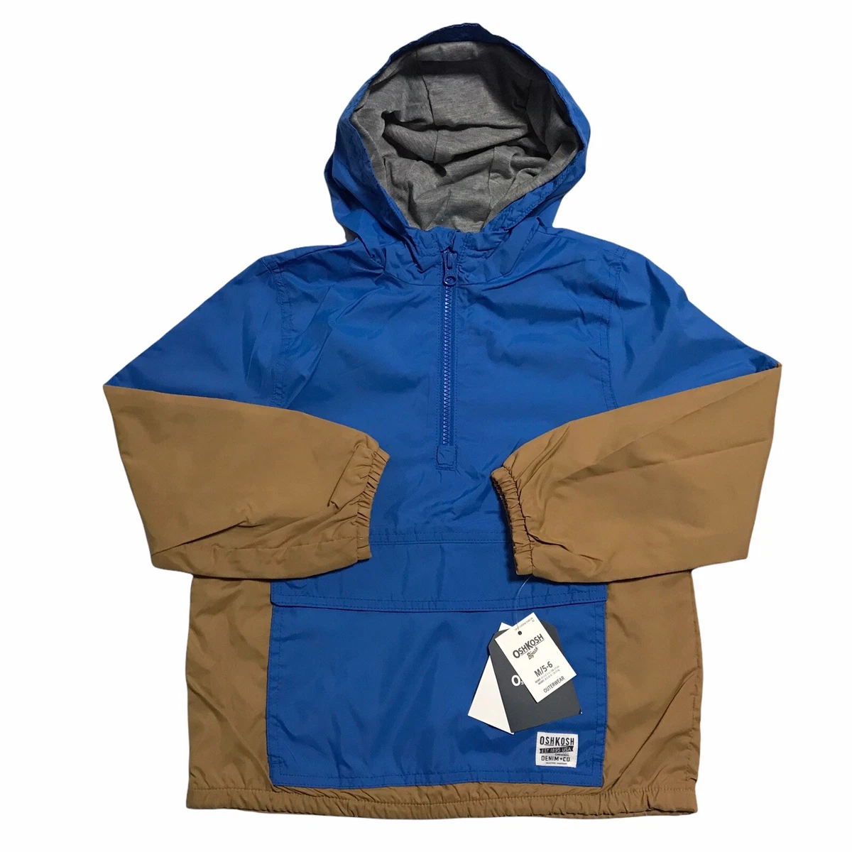 OshKosh BGosh Boys Jersey Lined Lightweight Jacket Blue / Brown Size 5-6  Hooded | eBay