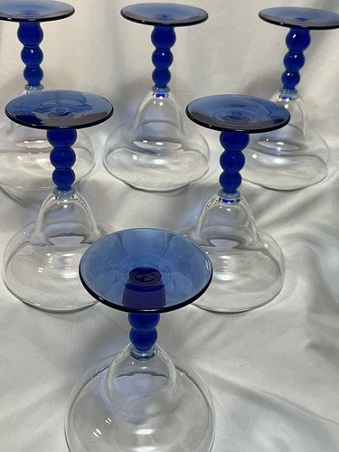 MCM LIbbey Metropolis Margarita Glasses with Cobalt Blue Bubble Stems-Cool - Picture 7 of 9