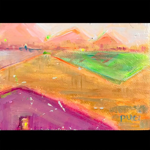 Pyamids ACEO original art painting - sacred geometry egypt giza trianles doorway