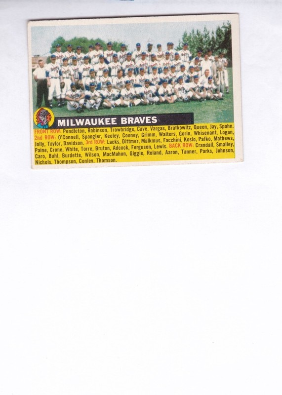 1956 Topps #95 Milwaukee Braves - white back - team name on left   (BTC56)