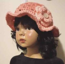 handmade crochet baby toddler hat beanie bucket brim 1-3 years coral granny new