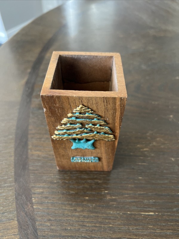 Vintage Lebanese 3D Pen Holder Dry Vase Art Patina Gold Tree Design 4” Tall