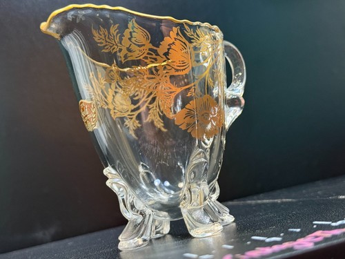 Silver City 22k Gold Overlay Footed Creamer pitcher gold plated lead crystal - Picture 2 of 5