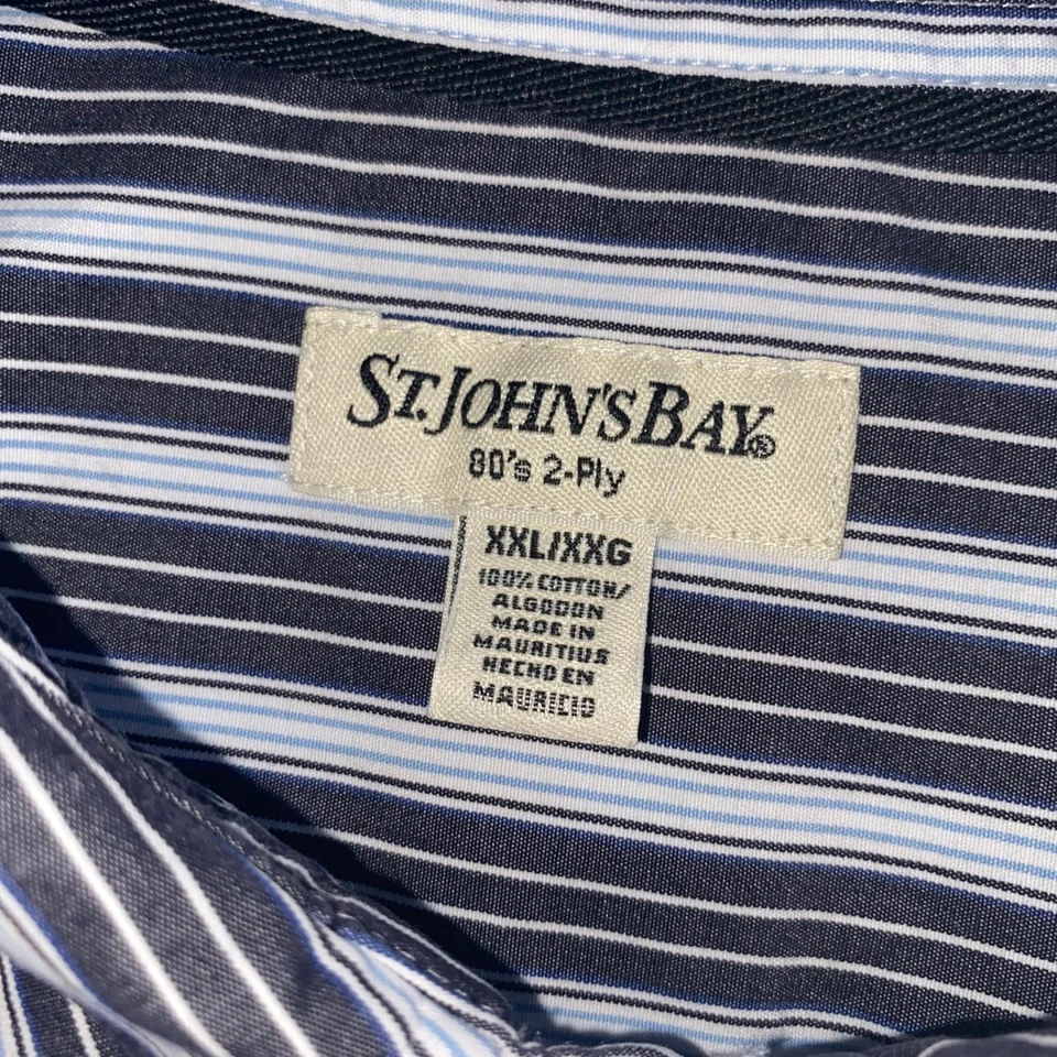 St Johns Bay Mens XXL 80s 2 Ply Striped Button Down Long Sleeve Dress Shirt - Image 2 of 4