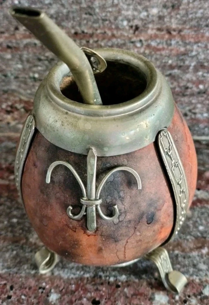 South American Yerba Maté Gourd and Bombilla Straw