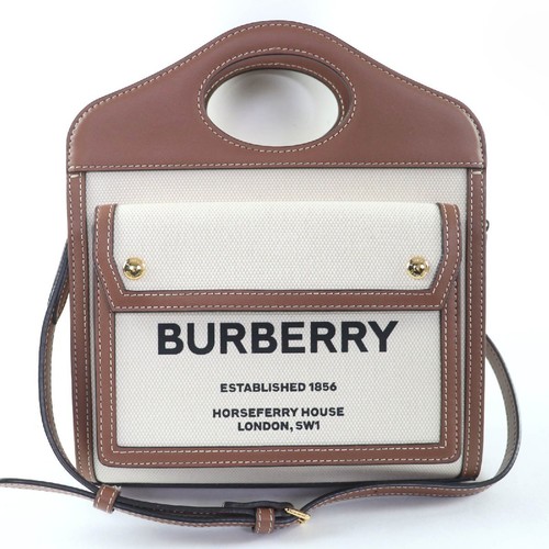 Item BURBERRY Mini Pocket Bag 2WAY Cotton Canvas Leather Handbag Shoulder Bag B