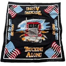 18 Wheeler TRUCKER "TRUCKING ALONG" USA Flag Bandana BANDANA Scarf Head Wrap vtg