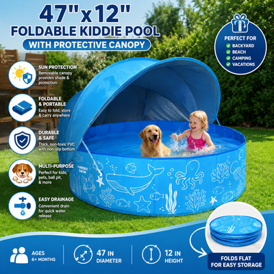 Foldable Dog Pool, Portable Hard Plastic Dog Swimming Pool, Outdoor Collapsible