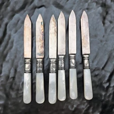 Antique Meriden 1865 Sterling MOP Mother of Pearl Handle Knives Set Flatware