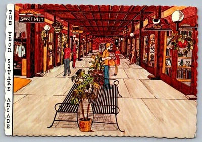 Postcard 1976 Tampa FL Ybor Square Arcade Shopping Center Illustration