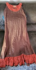 Tera Bora Boho Lagenlook Brown Coral Linen Blend Pullover Dress T5