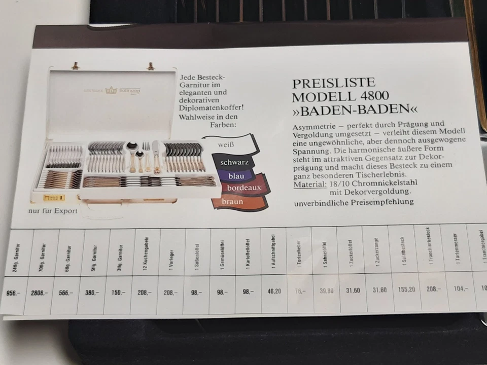 Besteckset 72tlg. SBS Solingen BADEN-BADEN 24ct. Hartvergoldet im Lederkoffer - Bild 3 von 4