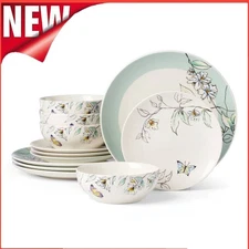 12-Piece Botanica Dinnerware Set Service for 4 Delicately Kitchen Use Sturdy New