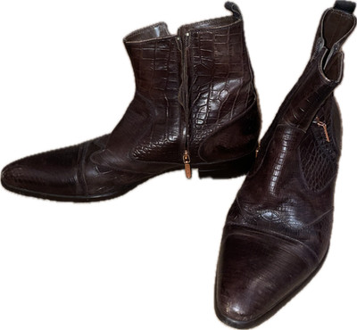 Carlo Pazolini Men s Leather Ankle Boots   Brown Croc Embossed   Zip Closure