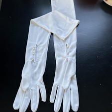 Vintage 1950- 60"s 18  Long White Women's Opera Gloves 3 Faux Pearl Buttons NOS