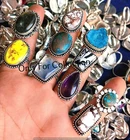 925 Sterling Silver Plated Wild Horse & Mix Gemstone Rings Lot Hippie Jewelry