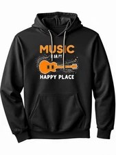 Men's & Women's Music-Themed Hoodie Sweatshirt - Black with Orange Guitar & Note