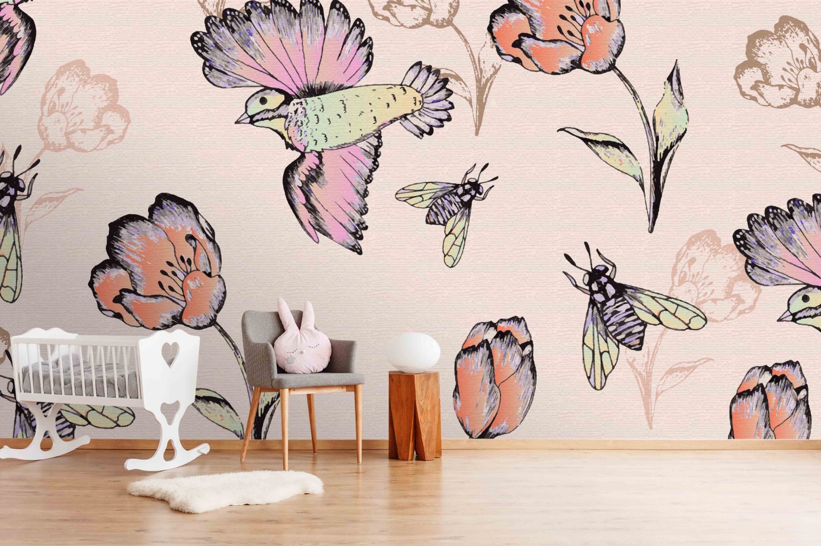 3D Flower Fly Bird Pattern Wall Murals Wallpaper Murals Wall Sticker