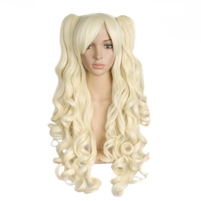 Lolita Long Curly Light Blonde Cosplay Wig with Clip-on Ponytails