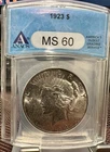 1923 Peace Dollar $1 - Early Blue ANACS MS 60 - Classic CRUSTY Toner