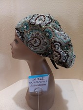 Paisley Medallion metallic Women's Euro/Chef Surgical Scrub Hat/Cap Handmade