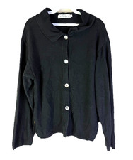 Vintage 90s Willow Big Button Cardigan Sweater Black Cotton Lagenlook Medium