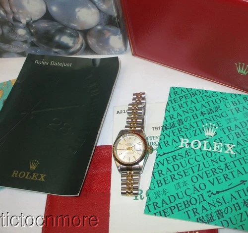 VINTAGE ROLEX OYSTER DATEJUST WATCH 79173 LDS TWO TONE SILVER DIAL BOX PAPERS