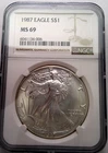 1987 AMERICAN SILVER EAGLE DOLLAR 1 OZ NGC MS69 BROWN LABEL