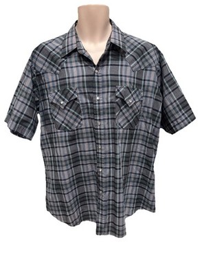 Eli Cattleman XL Blue-Gray Plaid Pearl Snap Short Sleeve Western Shirt Pockets