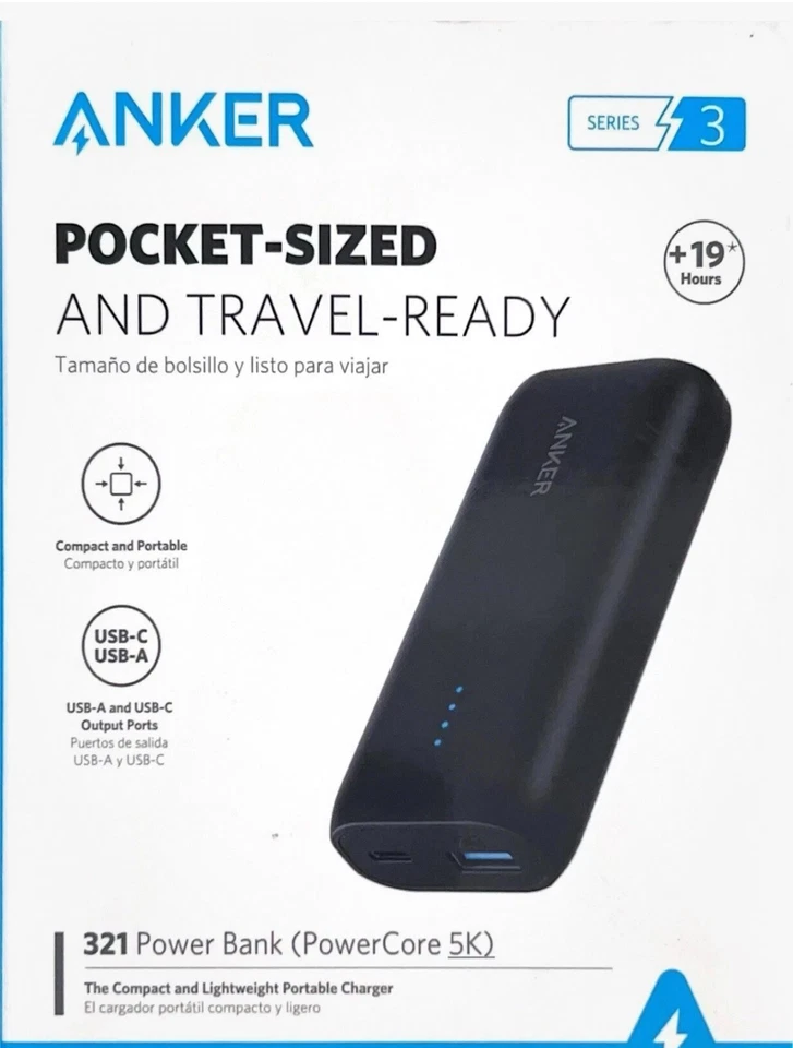 Anker 321 Power Bank PORTABLE CHARGER 5200mAh Battery Pack 2 Port Charging USB-C - Image 2 of 4