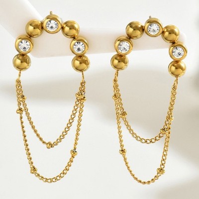 1 Par Estilo Frances, Borla Acero Inoxidable 201, Chapados en oro 18K Forma gota