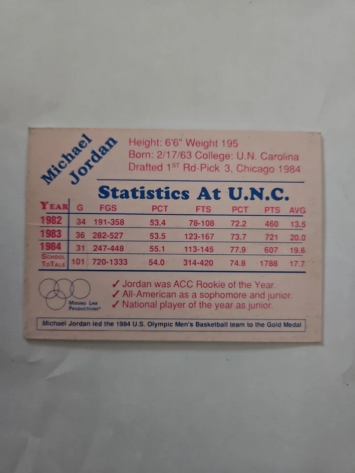 Cartão Micheal Jordan 1984 time medalha de ouro novato olímpico basquete EUA - Imagem 2 de 4