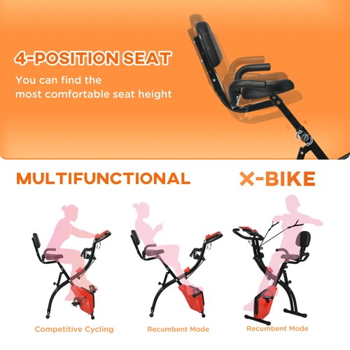 HOMCOM 2-In-1 Folding Exercise Bike with 8-Level Magnetic Resistance Red - Picture 7 of 11