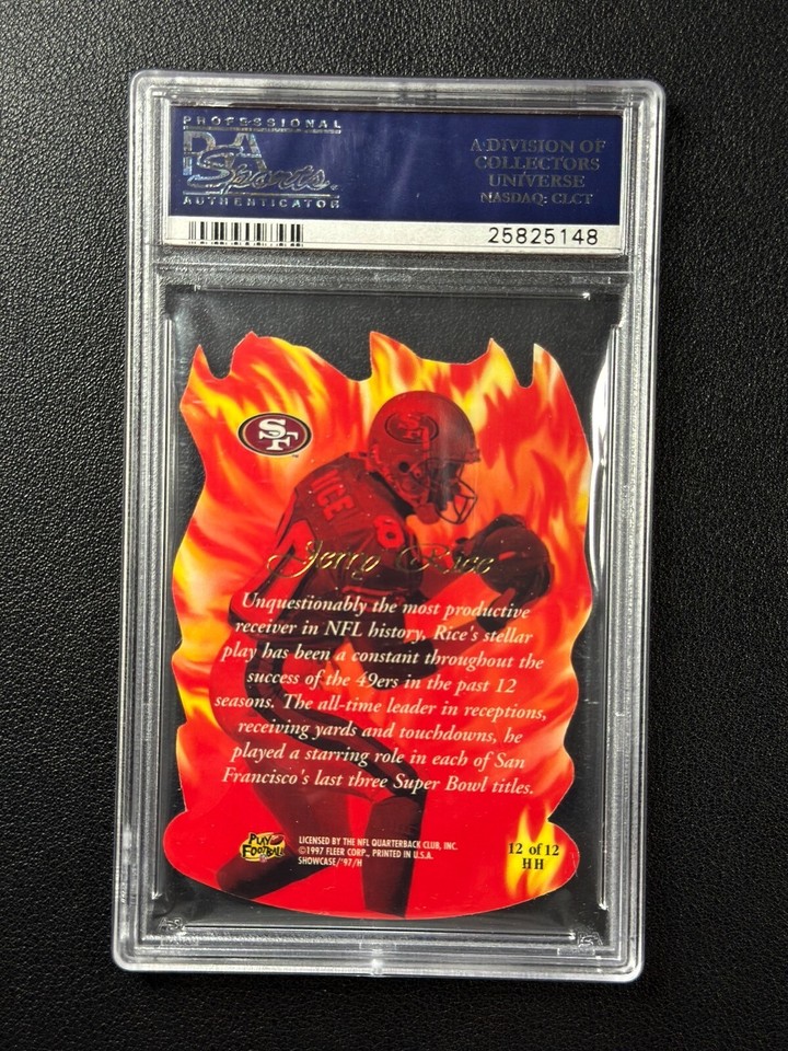 POP 10 JERRY RICE PSA 10 1997 FLAIR SHOWCASE 12 HOT HANDS DIE CUT