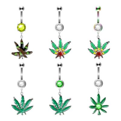 Leaf Barbell Drop Rings - Stainless Steel Navel Body Piercing Belly Button Ring