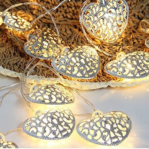 14 LED Heart Shape String Light Metal Heart Shaped Fairy Lights Christmas Lights - Picture 4 of 17