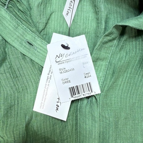 NY Collection shirt womens large green Button Down Tunic Top Roll Tab Sleeve - Picture 6 of 8