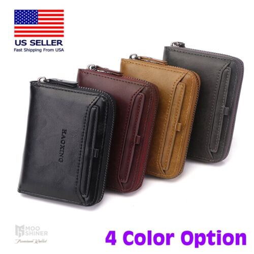 🔥HOT🔥 UNISEX Leather Bifold Credit ID Card Holder Wallet w/ Zipper Coin Pocket - Picture 1 of 9