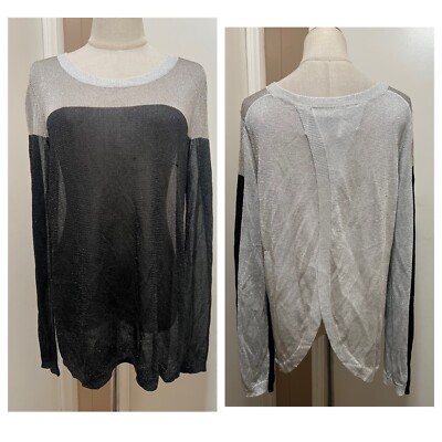 Aiko  Blouse  Long Sleeve Shimmer Colorblock  Size  L Semi Sheer