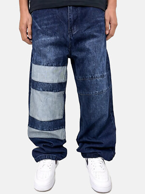 DADA SUPREME Herren Baggy Denim Jeans Patchwork Style Blau