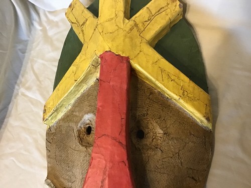 Mask Ceremonial Paper Mache VINTAGE Colors Large 18 x 11" - Picture 7 of 9