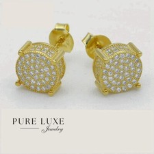 Men's Sterling Silver 925,Cubic zirconia 7mm Earring Unisex Gold plated.Box