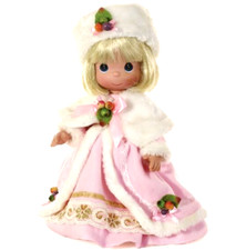 ⌘SALE⌘ New PRECIOUS MOMENTS DOLL Winter Holyberry Pink White Fur Dress Cape