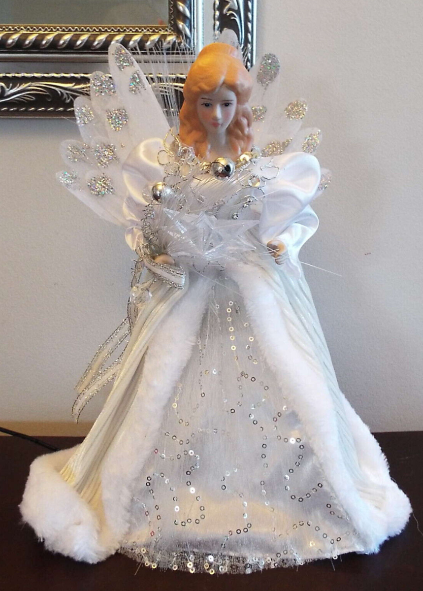 Christmas Angel Kurt S Adler 12" LED Fiber Optic Tree Topper Blonde White  Dress | eBay