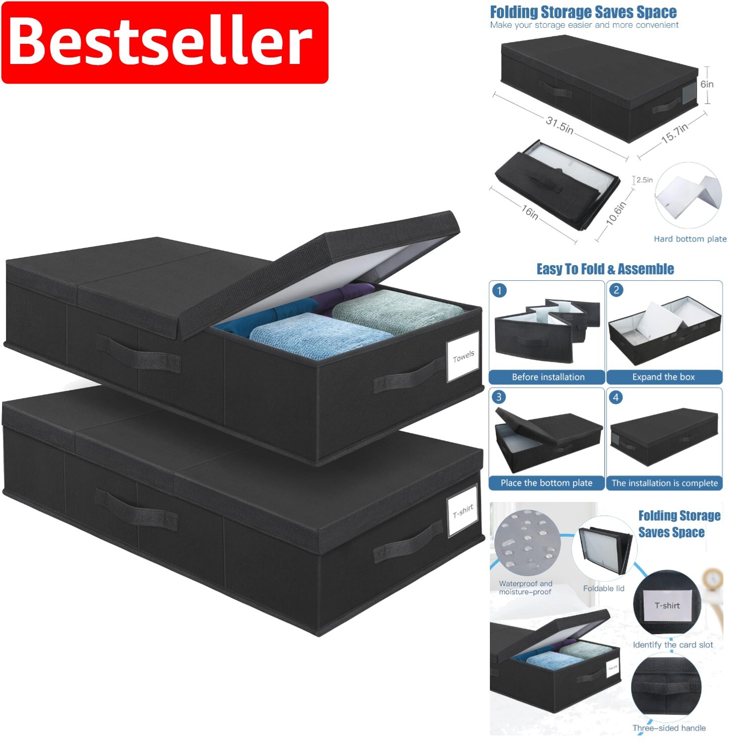 Foldable Underbed Storage Bins with Handles for Easy Organization