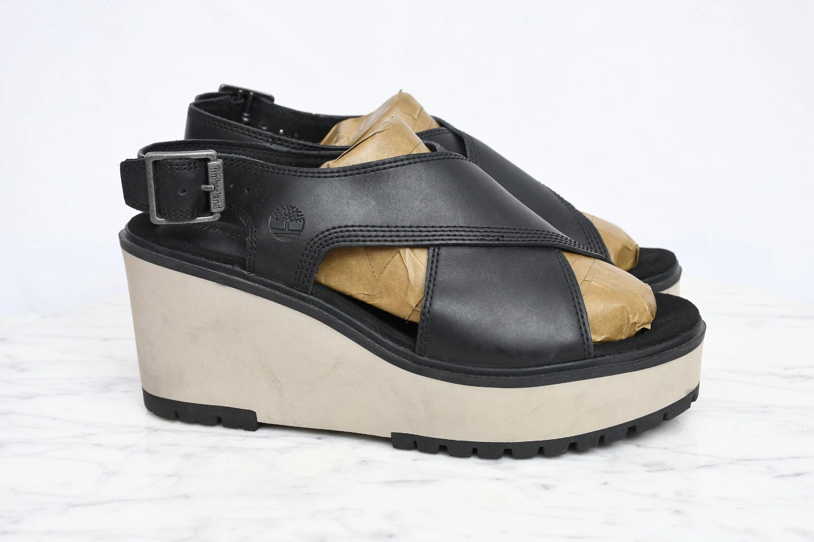 Timberland Koralyn sandalo zeppa 2 fasce pelle nero plateau donna taglia 8 5