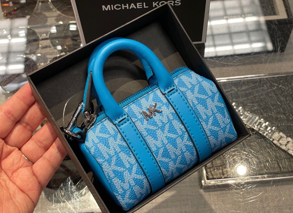 NWT MICHAEL KORS Micro Duffle Pouch Bag Charm/ Key Chain WITH BOX in Blue