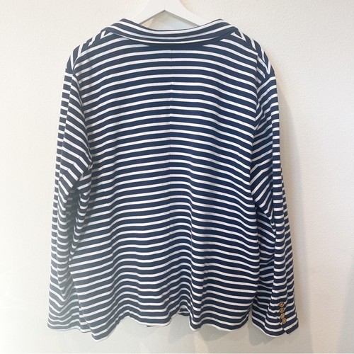 LAUREN RALPH LAUREN Navy and White Stripes Cotton Blazer Jersey Knit Size 3X - Imagen 2 de 9